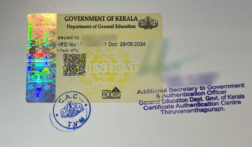 Kerala Introduces Hologram for Certificate Attestation